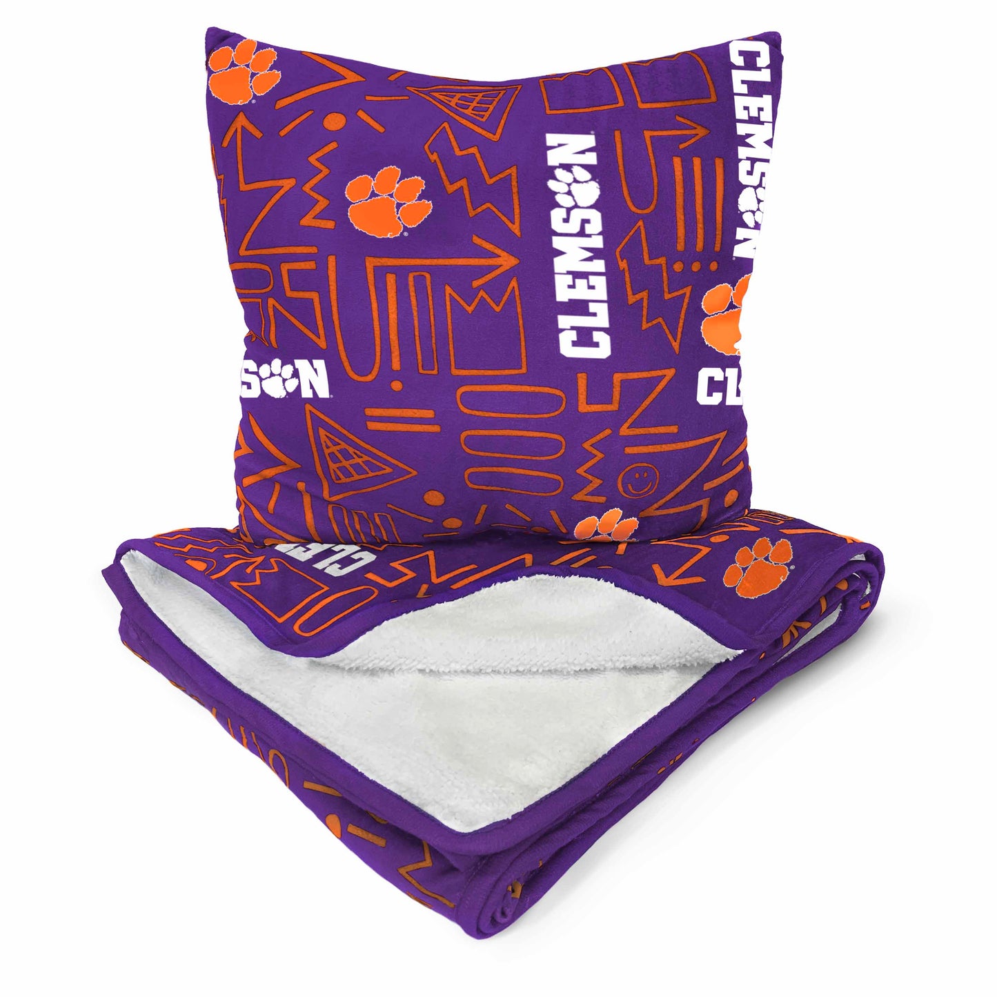 Clemson Tigers Doodle Pop Poly Span Blanket and Pillow Combo Set