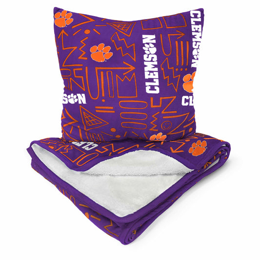 Clemson Tigers Doodle Pop Poly Span Blanket and Pillow Combo Set