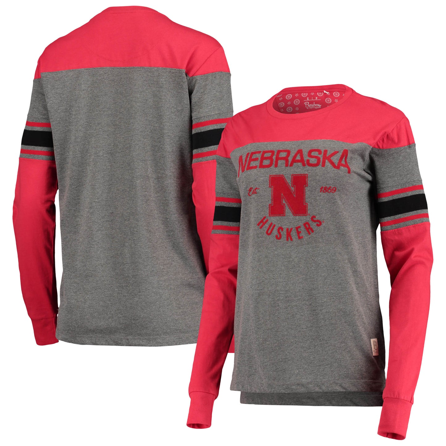 Women's Pressbox Scarlet/Heathered Gray Nebraska Huskers Lizzy Flocking Striped Long Sleeve T-Shirt