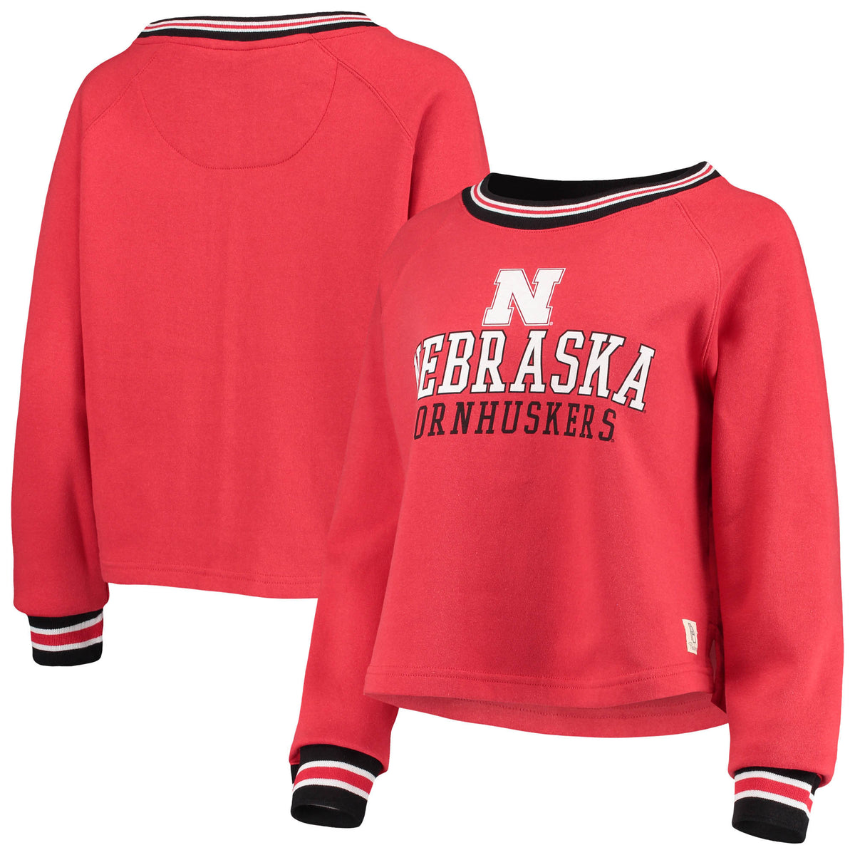 Women's Pressbox Scarlet Nebraska Huskers Cali Cozy Raglan Crop Pullover Sweatshirt