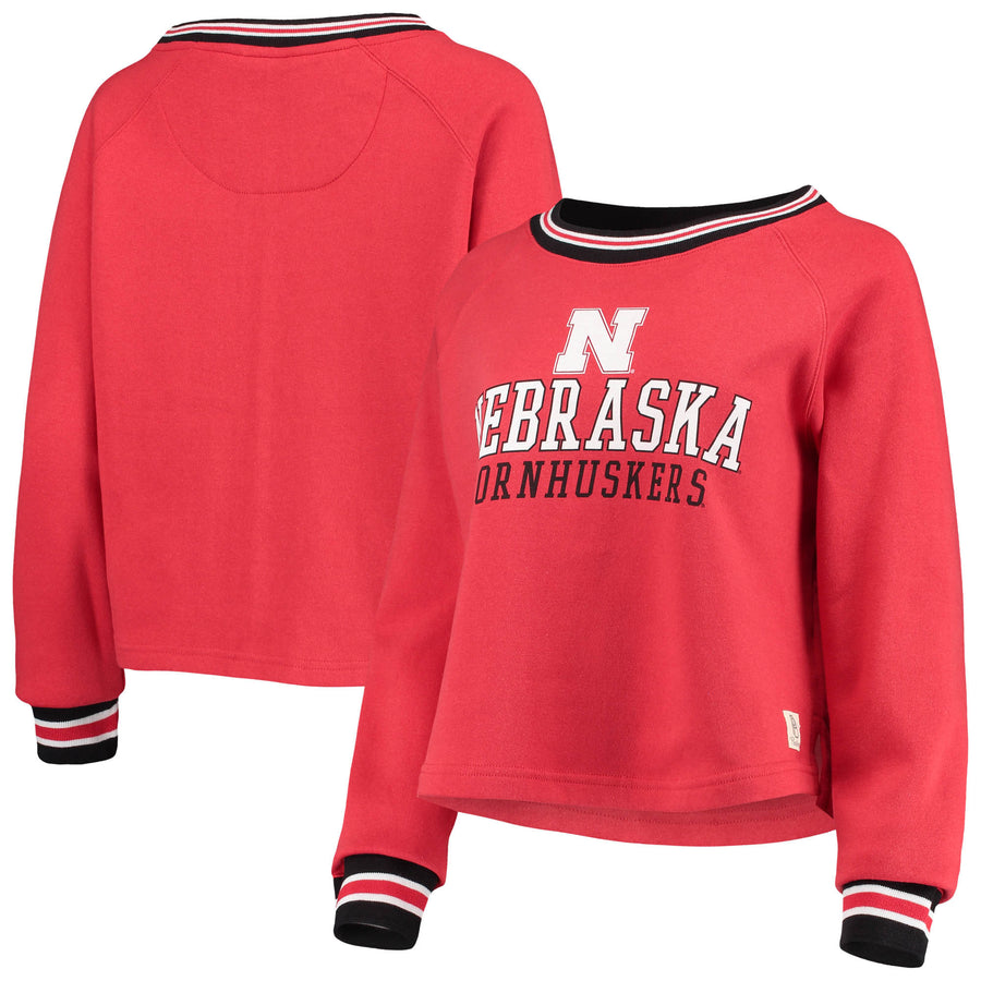 Women's Pressbox Scarlet Nebraska Huskers Cali Cozy Raglan Crop Pullover Sweatshirt