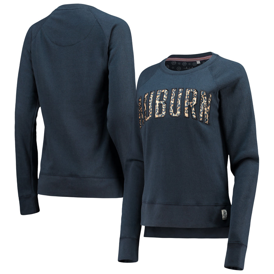 Women's Pressbox Navy Auburn Tigers Dallas Animal Print Raglan Pullover Sweatshirt