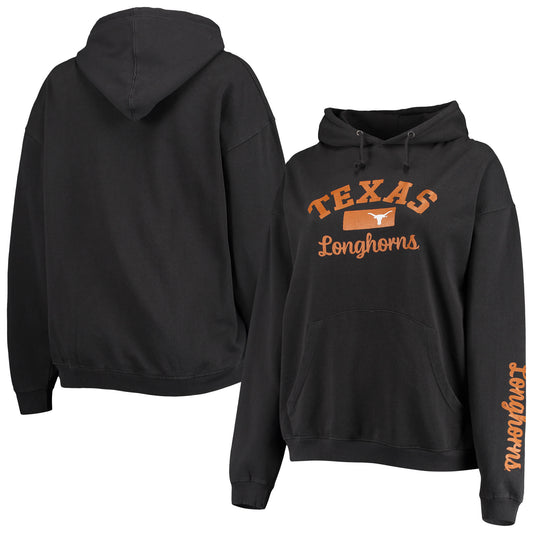 Women's Pressbox Black Texas Longhorns Rock n Roll Super Oversized Pullover Hoodie