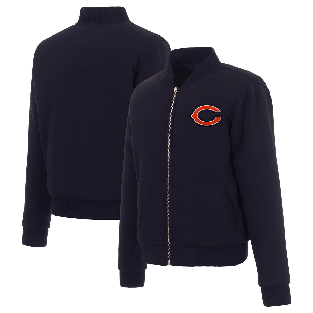 Women's JH Design Navy Chicago Bears Reversible Fleece Full-Zip Jacket