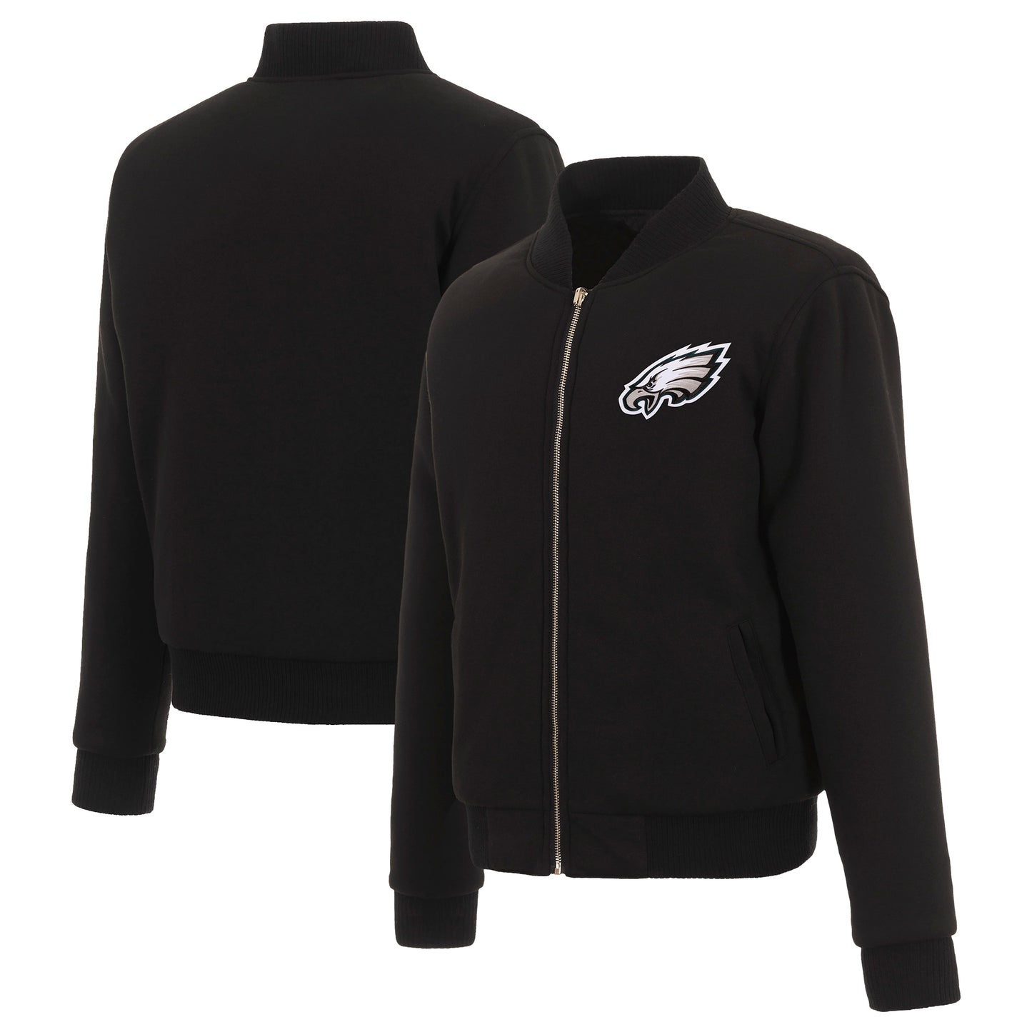 Women's JH Design Black Philadelphia Eagles Reversible Fleece Full-Zip Jacket