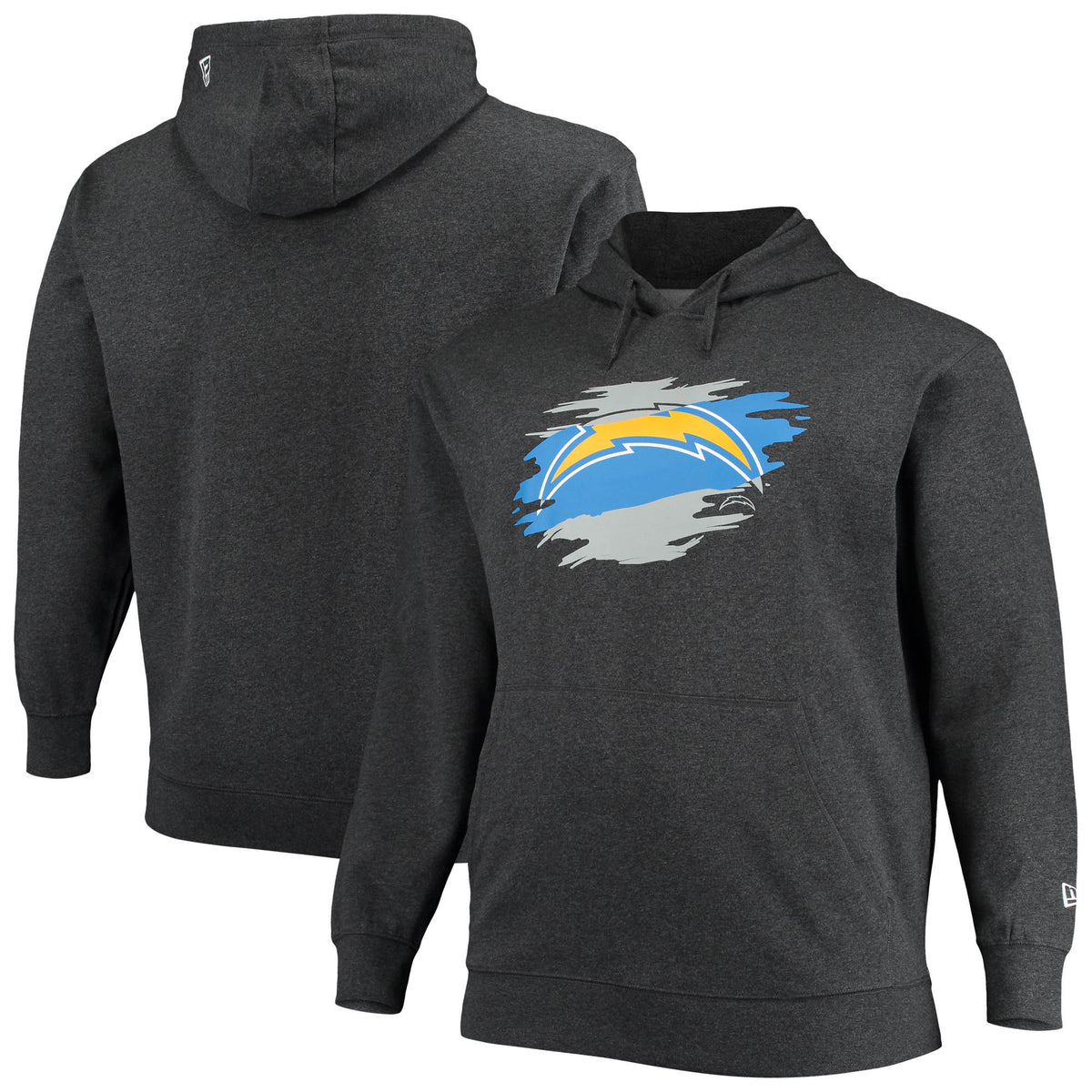 Men's New Era Charcoal Los Angeles Chargers Big & Tall Primary Logo Pullover Hoodie