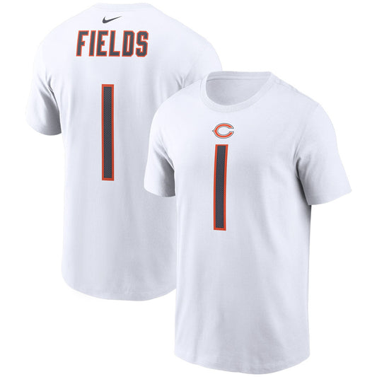 Men's Nike Justin Fields White Chicago Bears Player Name & Number T-Shirt