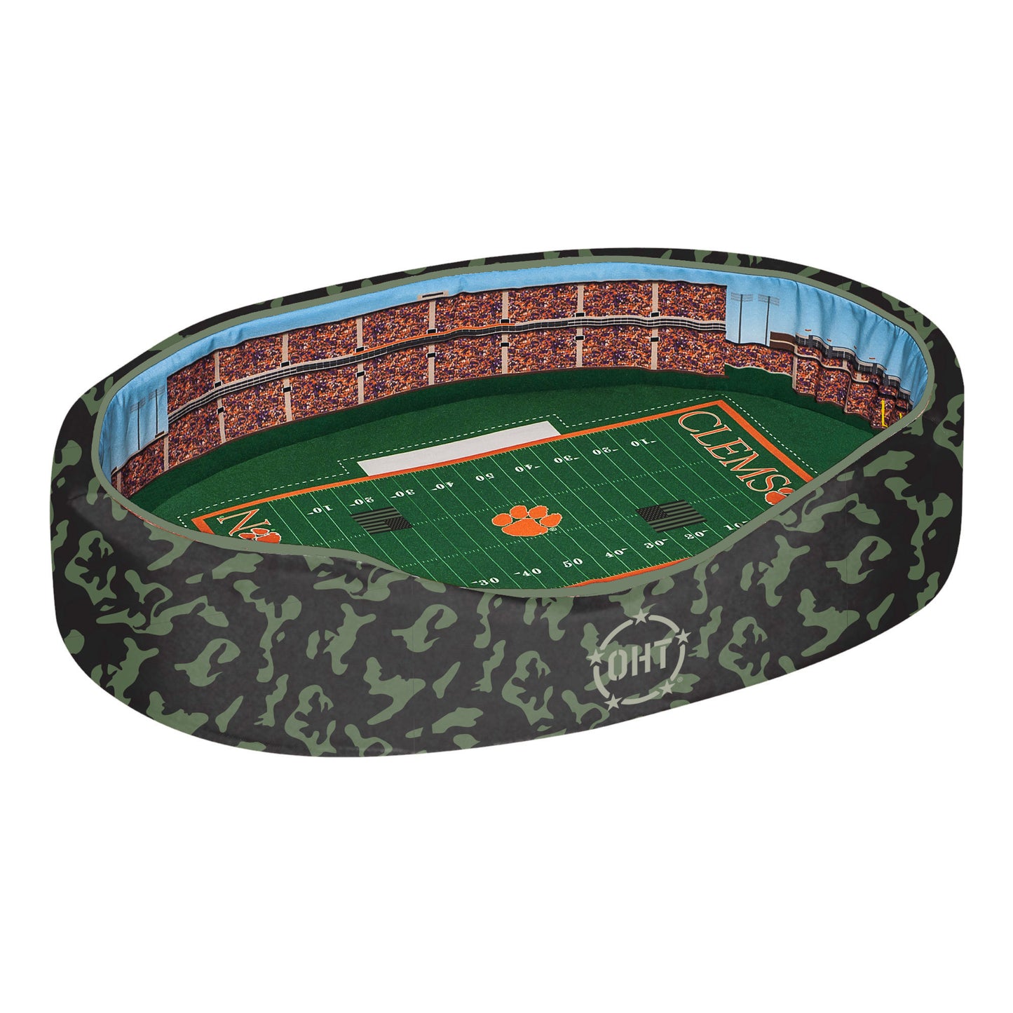 Camo Clemson Tigers 38'' x 25'' x 8'' Operation Hat Trick Large Stadium Oval Pet Bed