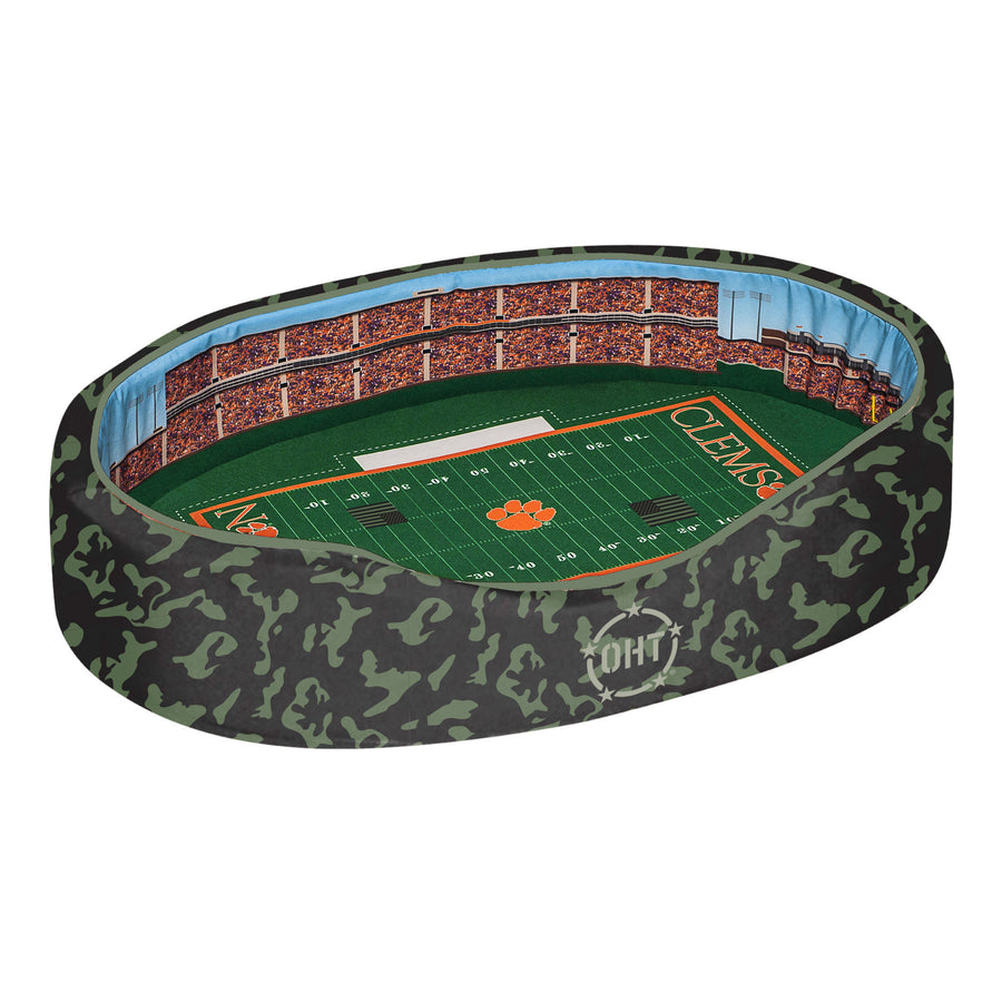 Camo Clemson Tigers 38'' x 25'' x 8'' Operation Hat Trick Large Stadium Oval Pet Bed