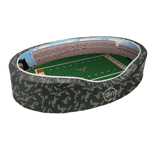 Camo Texas Longhorns 34'' x 22'' x 7'' Operation Hat Trick Medium Stadium Oval Pet Bed