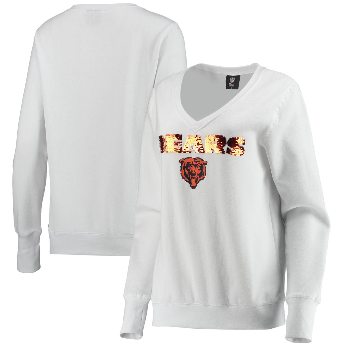 Women's Cuce White Chicago Bears Victory V-Neck Pullover Sweatshirt