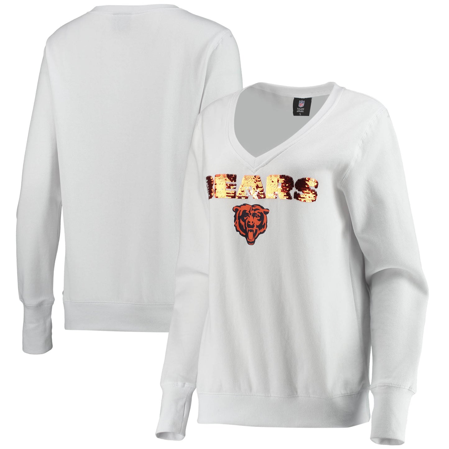 Women's Cuce White Chicago Bears Victory V-Neck Pullover Sweatshirt