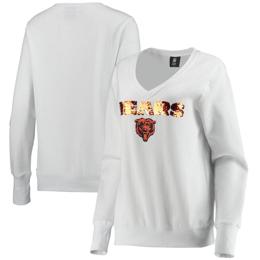 Women's Cuce White Chicago Bears Victory V-Neck Pullover Sweatshirt
