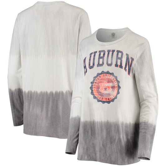 Women's Gameday Couture White/Gray Auburn Tigers High Line Tiered Dip-Dye Long Sleeve Tri-Blend T-Shirt