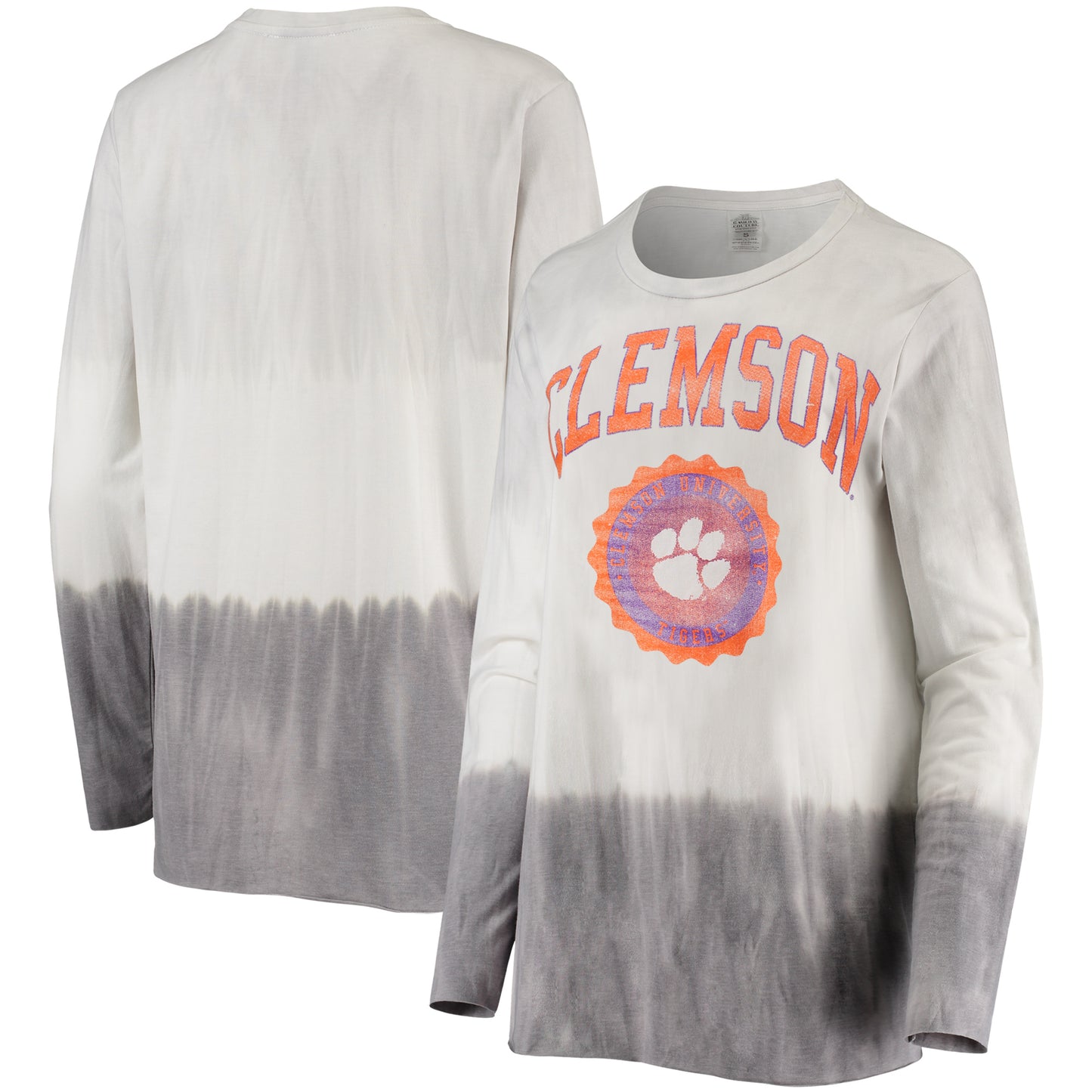 Women's Gameday Couture White/Gray Clemson Tigers High Line Tiered Dip-Dye Long Sleeve Tri-Blend T-Shirt