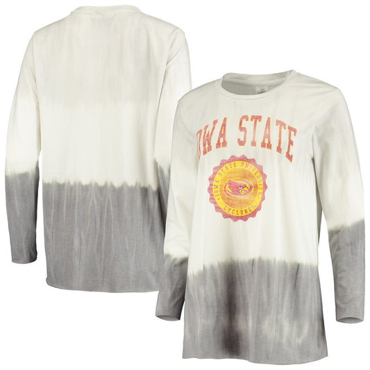 Women's Gameday Couture White/Gray Iowa State Cyclones High Line Tiered Dip-Dye Long Sleeve Tri-Blend T-Shirt