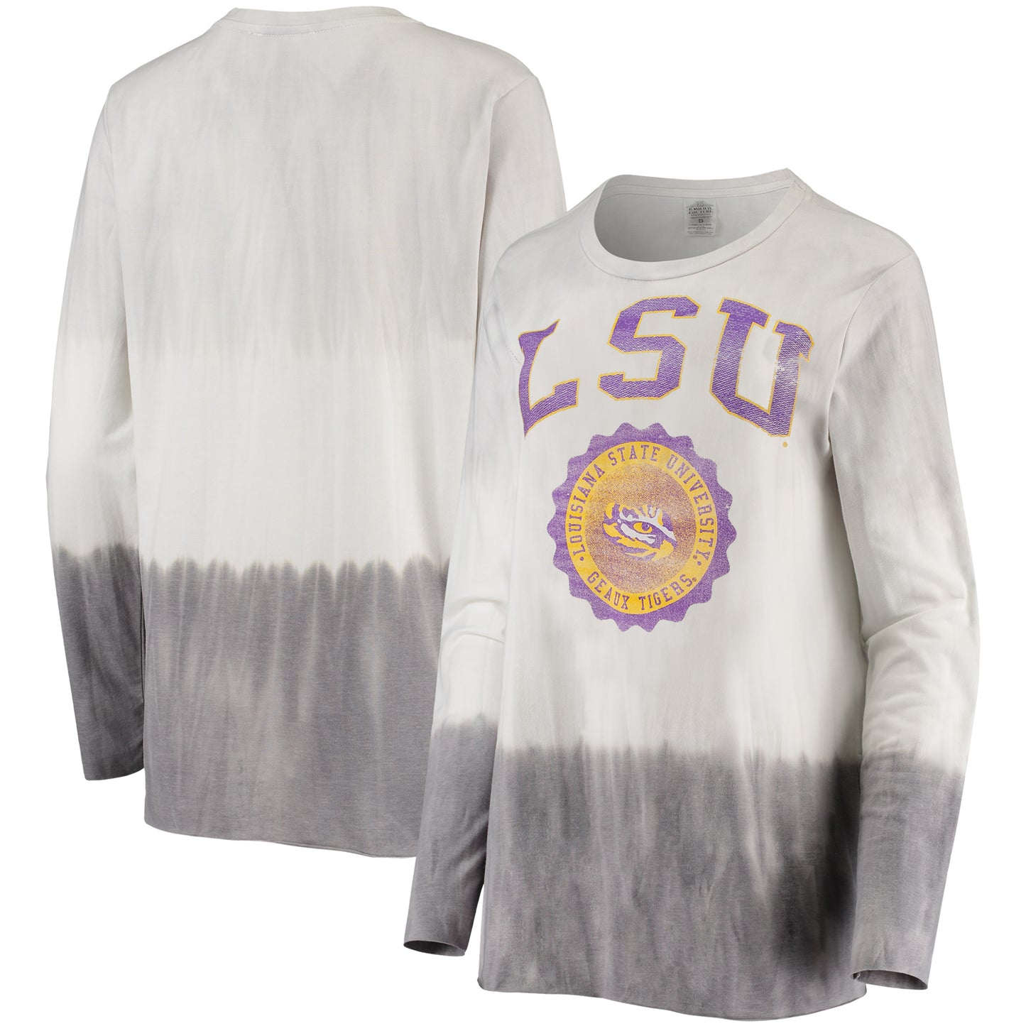 Women's Gameday Couture White/Gray LSU Tigers High Line Tiered Dip-Dye Long Sleeve Tri-Blend T-Shirt