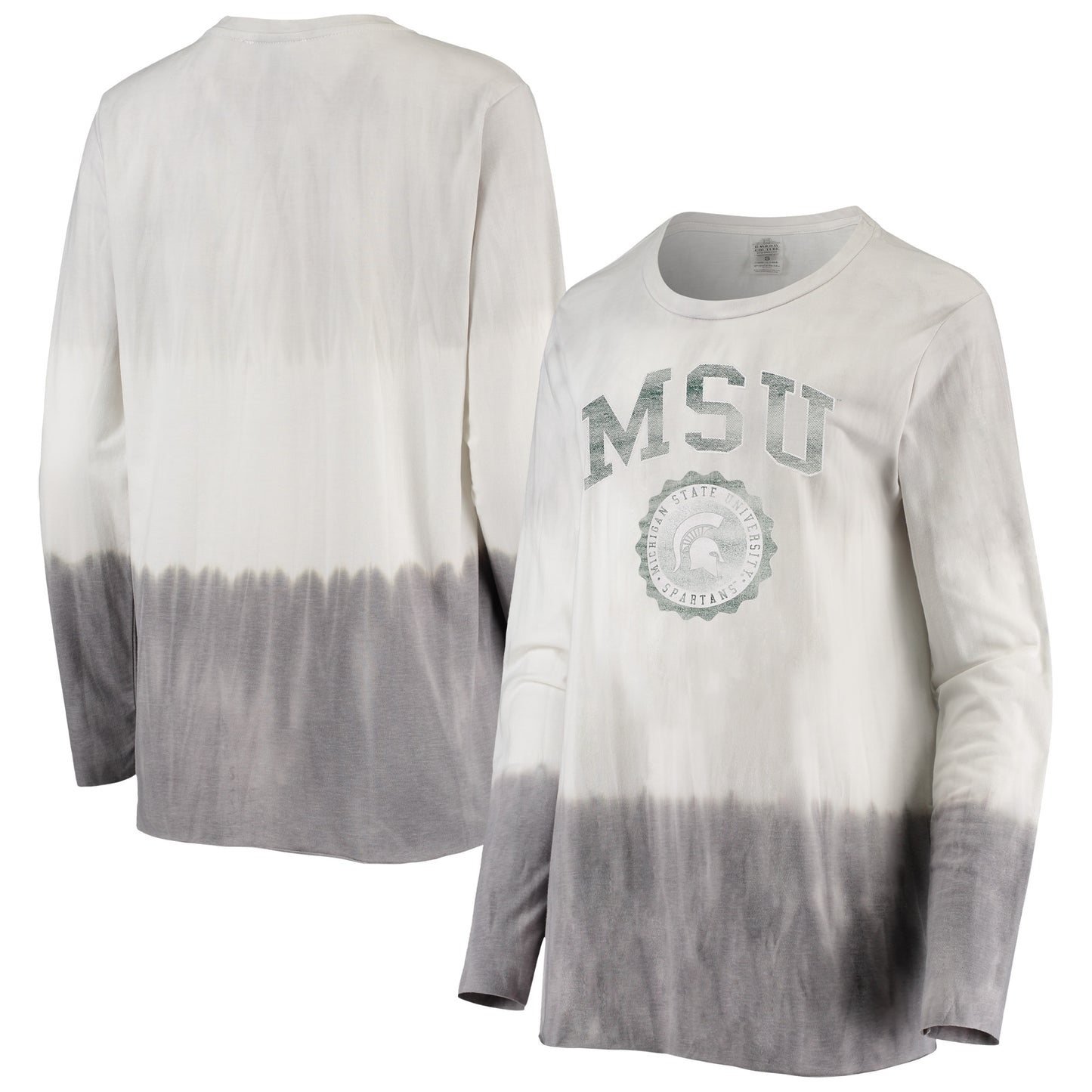 Women's Gameday Couture White/Gray Michigan State Spartans High Line Tiered Dip-Dye Long Sleeve Tri-Blend T-Shirt