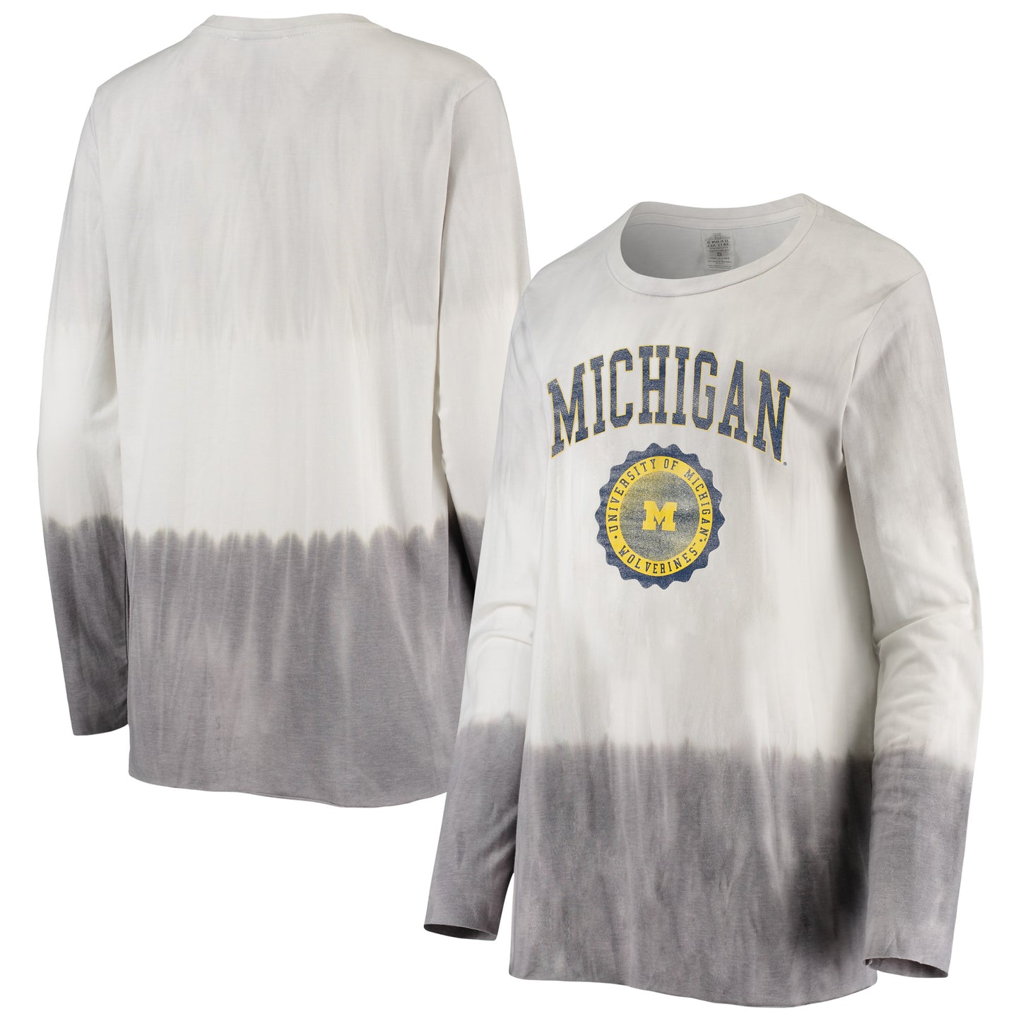 Women's Gameday Couture White/Gray Michigan Wolverines High Line Tiered Dip-Dye Long Sleeve Tri-Blend T-Shirt