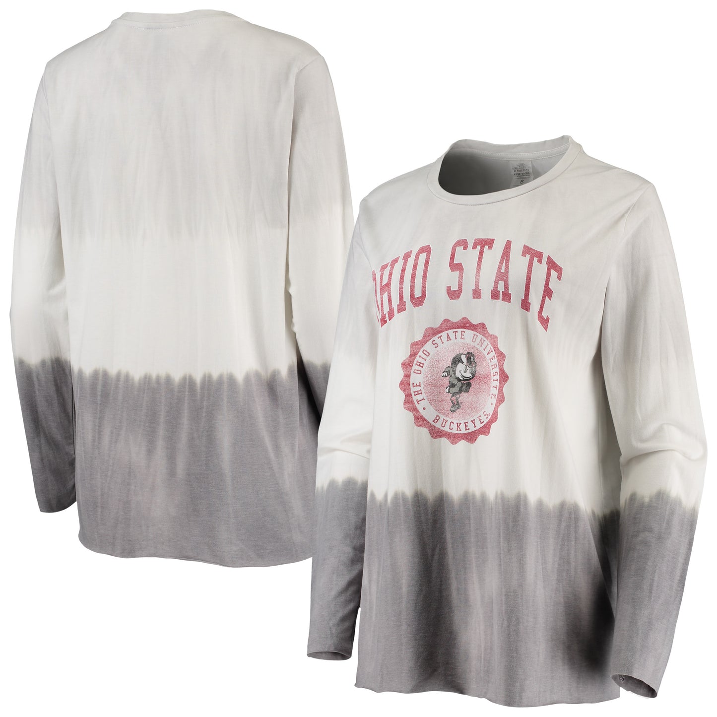 Women's Gameday Couture White/Gray Ohio State Buckeyes High Line Tiered Dip-Dye Long Sleeve Tri-Blend T-Shirt