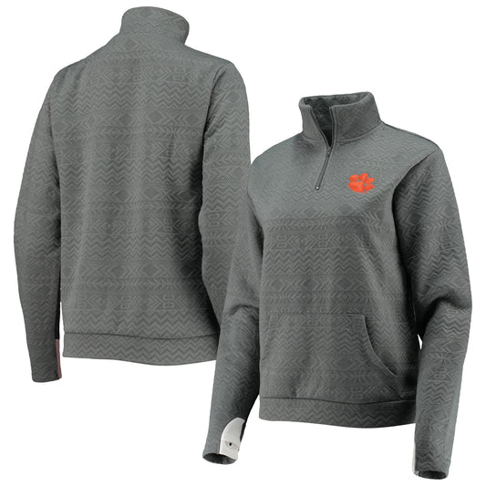 Women's Gameday Couture Charcoal Clemson Tigers Embossed Quarter-Zip Jacket