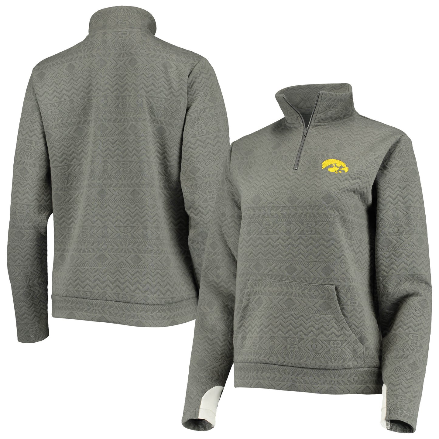 Women's Gameday Couture Charcoal Iowa Hawkeyes Embossed Quarter-Zip Jacket