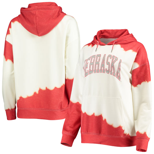 Women's Gameday Couture White/Scarlet Nebraska Huskers For the Fun Double Dip-Dyed Pullover Hoodie