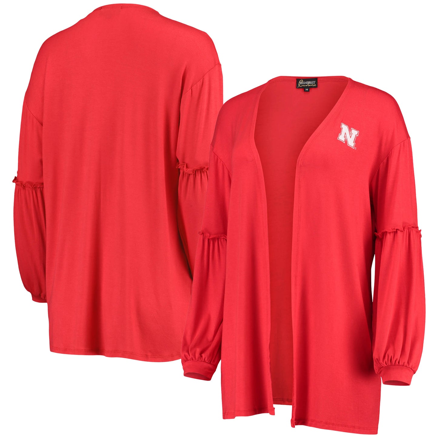 Women's Scarlet Nebraska Huskers Offset Bubble Sleeve Cardigan