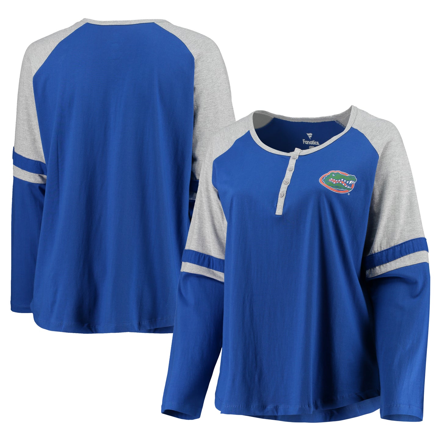 Women's Royal/Heathered Gray Florida Gators Plus Size Henley Raglan Long Sleeve T-Shirt