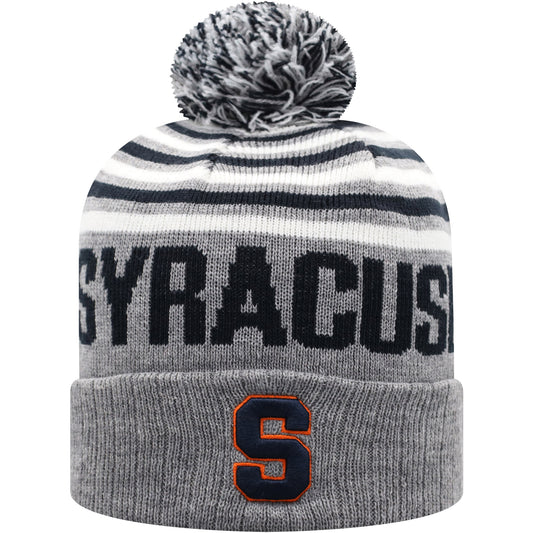 Men's Top of the World Heathered Gray/Navy Syracuse Orange Ensuing Cuffed Knit Hat with Pom