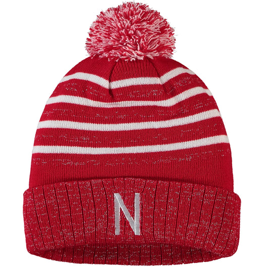 Women's Top of the World Scarlet Nebraska Huskers Shimmering Cuffed Knit Hat with Pom