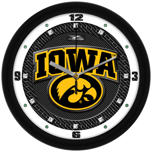 Iowa Hawkeyes 11.5'' Suntime Premium Glass Face Carbon Fiber Wall Clock