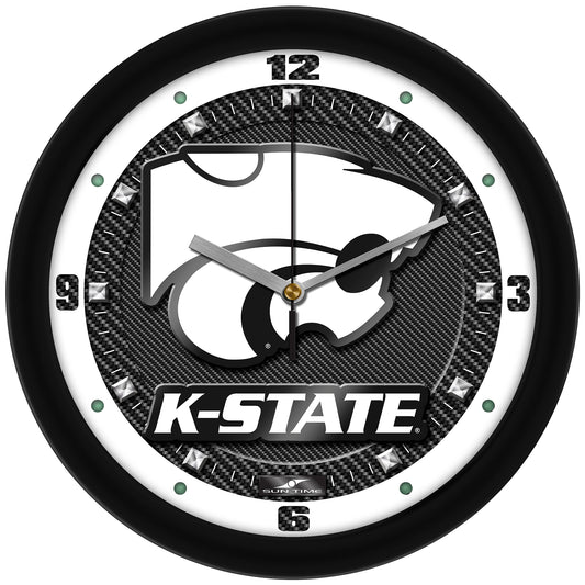 Kansas State Wildcats 11.5'' Suntime Premium Glass Face Carbon Fiber Wall Clock