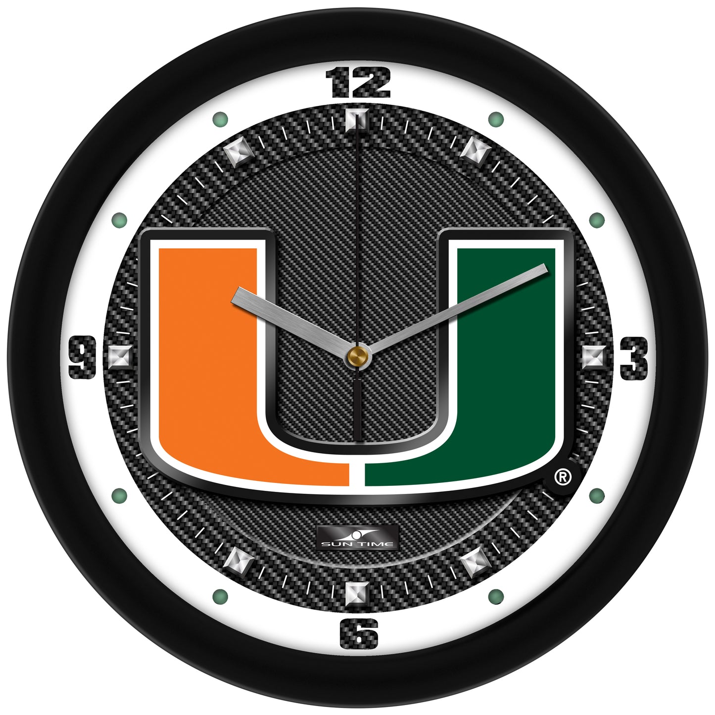 Miami Hurricanes 11.5'' Suntime Premium Glass Face Carbon Fiber Wall Clock