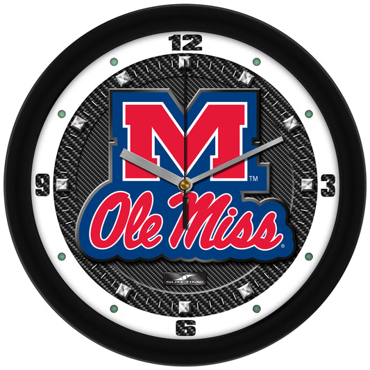 Ole Miss Rebels 11.5'' Suntime Premium Glass Face Carbon Fiber Wall Clock