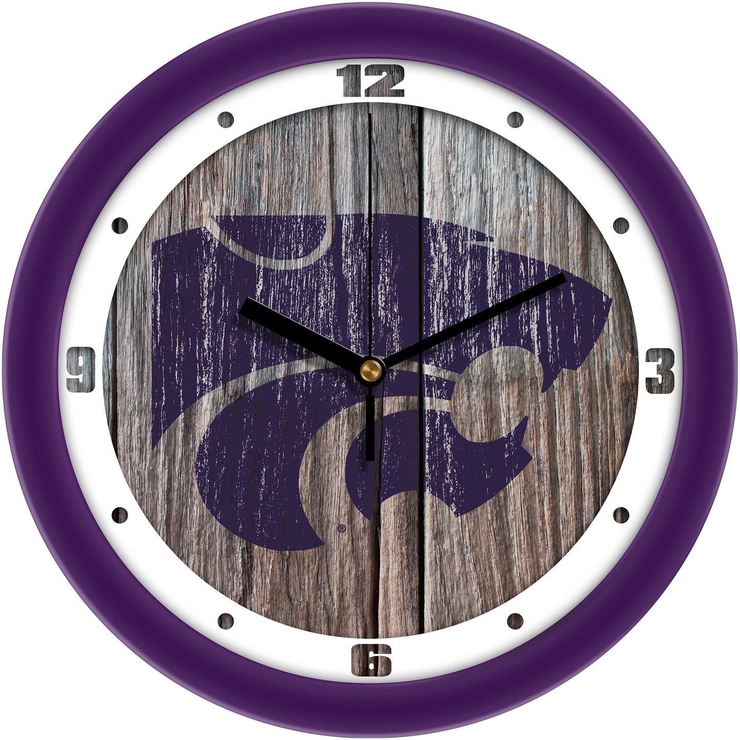 Kansas State Wildcats 11.5'' Suntime Premium Glass Face Weathered Wood Wall Clock