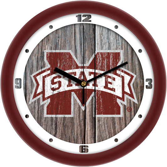 Mississippi State Bulldogs 11.5'' Suntime Premium Glass Face Weathered Wood Wall Clock