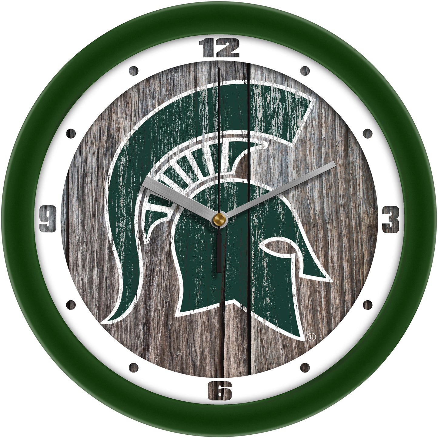 Michigan State Spartans 11.5'' Suntime Premium Glass Face Weathered Wood Wall Clock