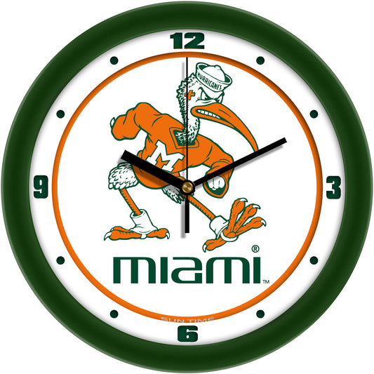 Miami Hurricanes 11.5'' Suntime Premium Glass Face Traditional Logo Wall Clock