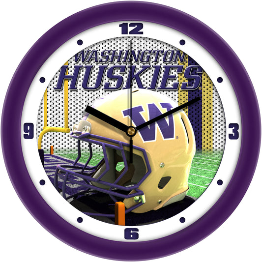 Washington Huskies 11.5'' Suntime Premium Glass Face Football Helmet Wall Clock