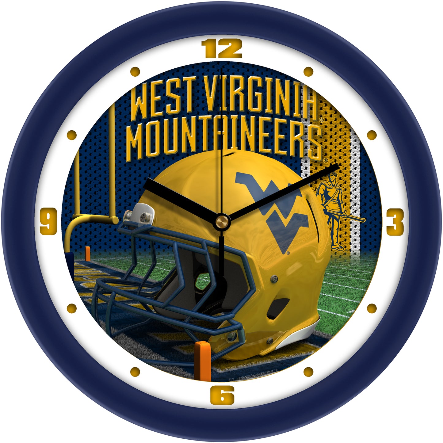 West Virginia Mountaineers 11.5'' Suntime Premium Glass Face Football Helmet Wall Clock