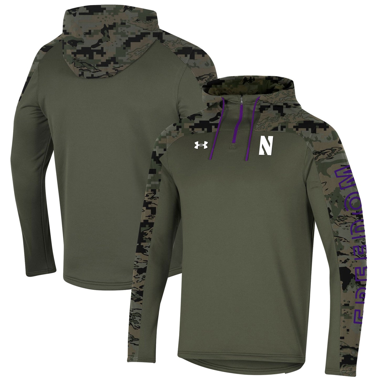 Men's Under Armour Olive Northwestern Wildcats Freedom Quarter-Zip Pullover Hoodie