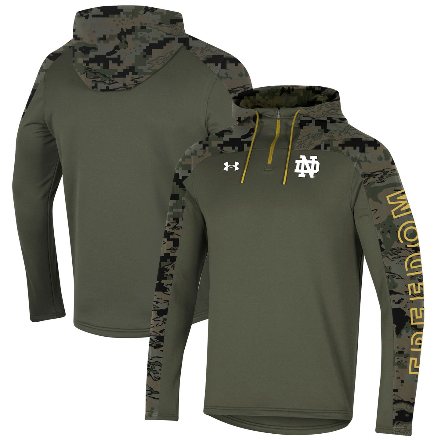 Men's Under Armour Olive Notre Dame Fighting Irish Freedom Quarter-Zip Pullover Hoodie