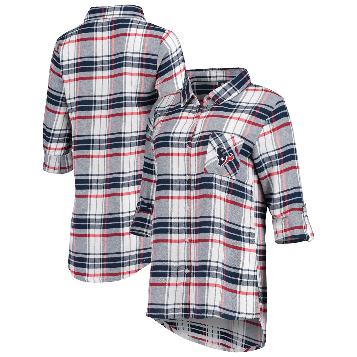 Women's Concepts Sport Navy/Red Houston Texans Accolade Flannel Long Sleeve Button-Up Nightshirt