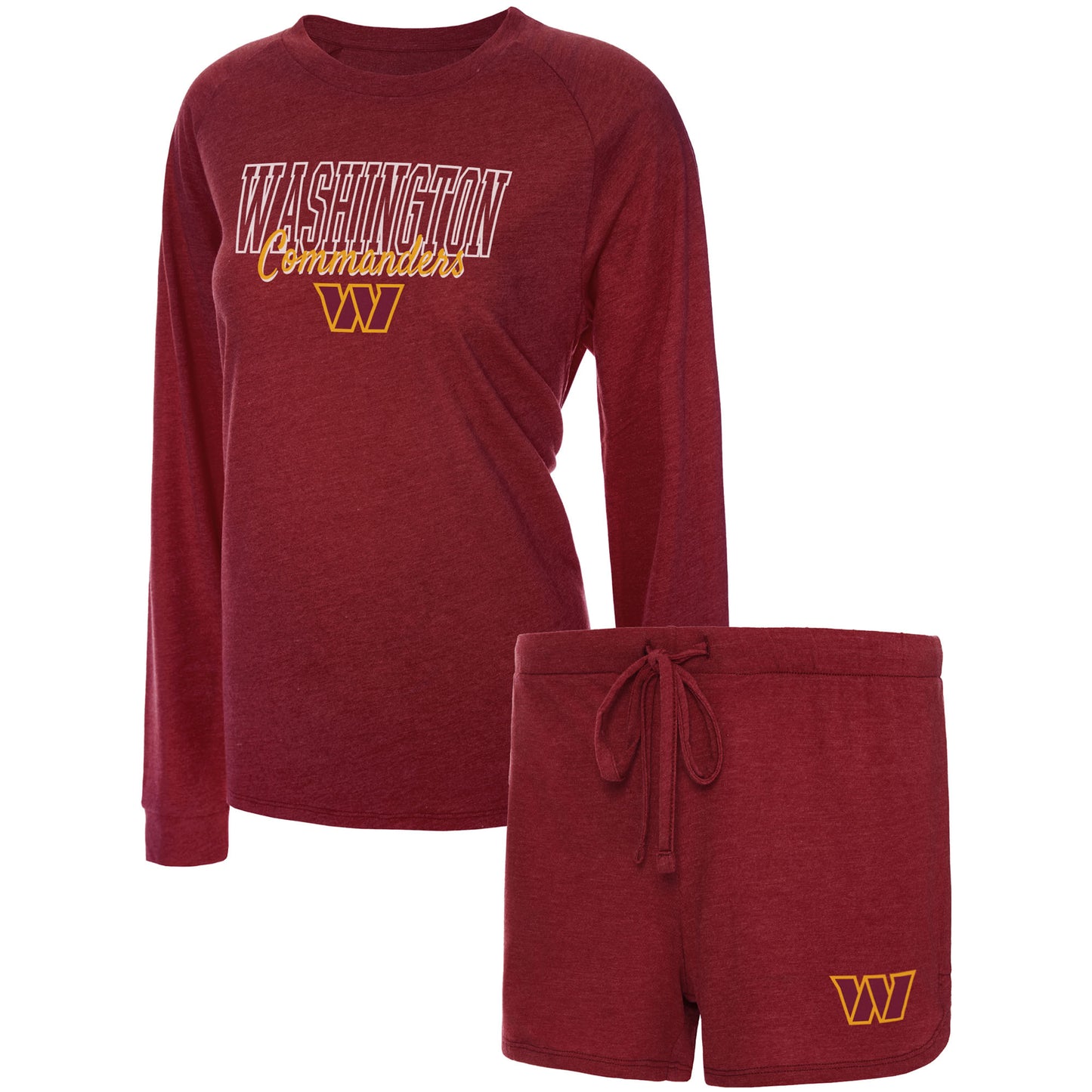 Women's Concepts Sport Burgundy Washington Football Team Meter Knit Long Sleeve Raglan Top & Shorts Sleep Set