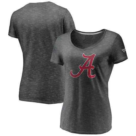 Women's Fanatics Charcoal Alabama Crimson Tide Primary Logo Space-Dye V-Neck T-Shirt