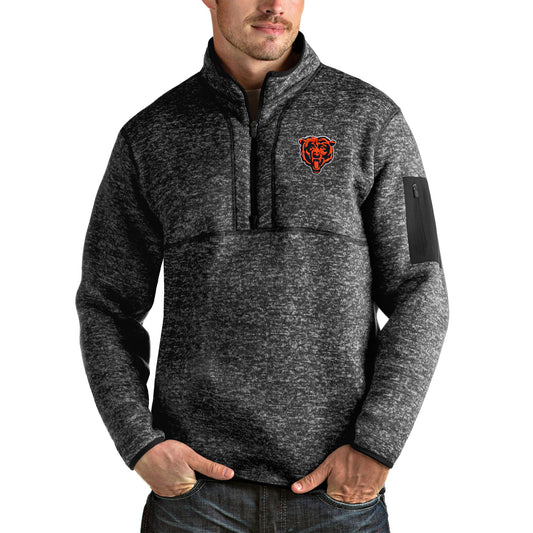 Men's Antigua Heathered Black Chicago Bears Fortune Quarter-Zip Pullover Jacket