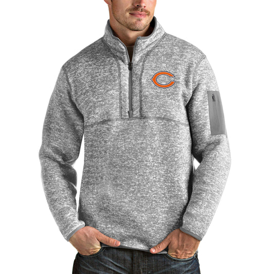 Men's Antigua Heathered Gray Chicago Bears Fortune Quarter-Zip Pullover Jacket