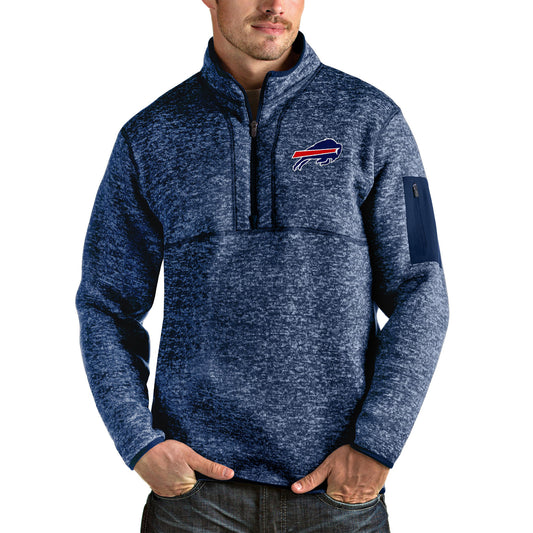 Men's Antigua Heathered Navy Buffalo Bills Fortune Quarter-Zip Pullover Jacket