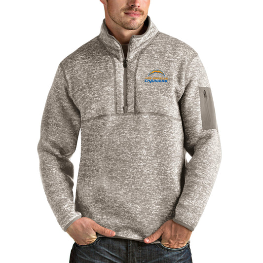 Men's Antigua Oatmeal Los Angeles Chargers Alternate Logo Fortune Quarter-Zip Pullover Jacket